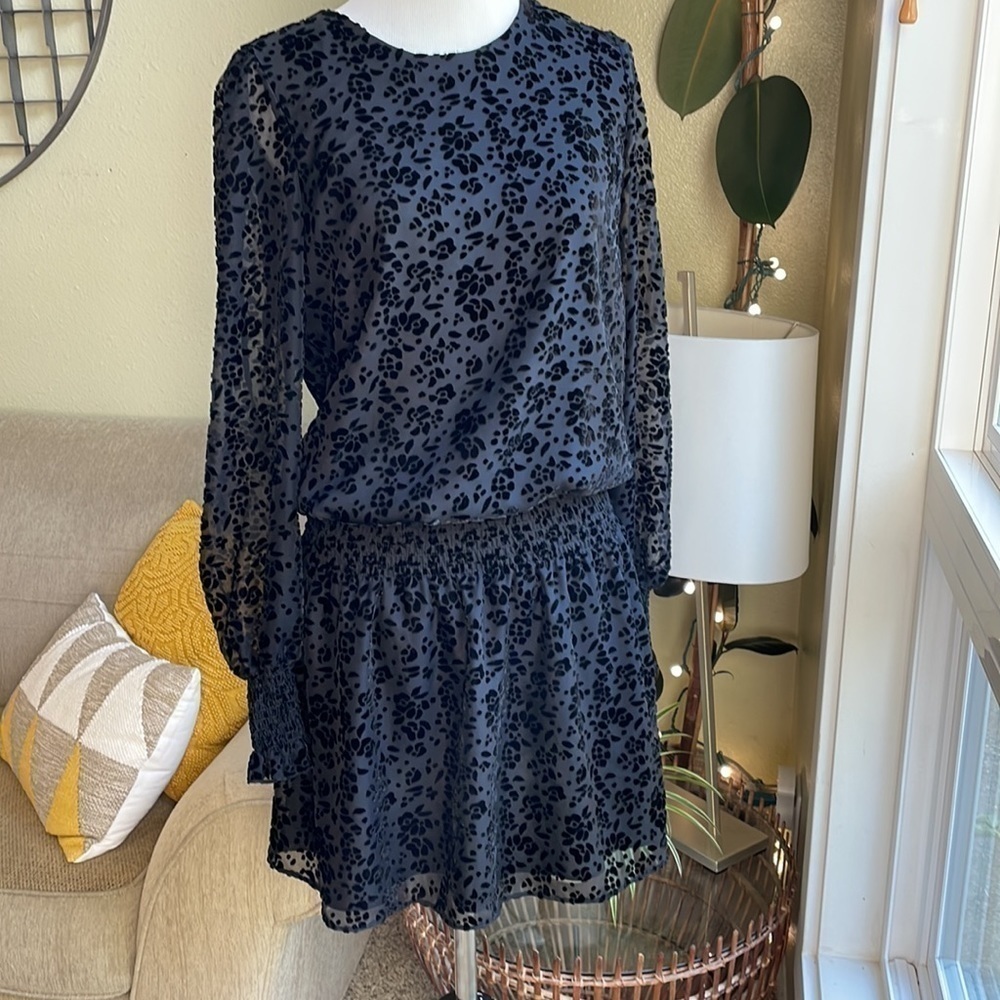 Parker long sleeve black velvet embossed burnout ‘Carmindy’ dress or tunic top